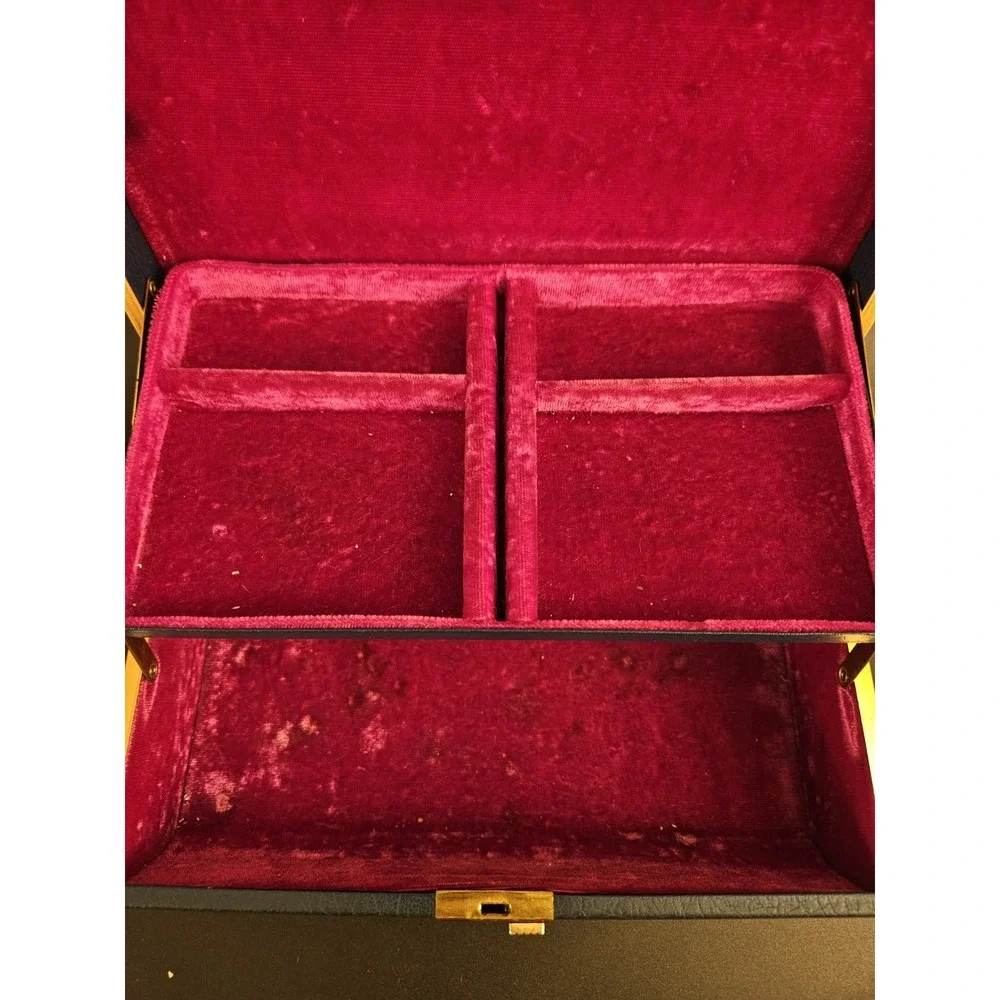 Vintage Farrington Green Jewelry Box Burgundy Velvet Sliding Tray No Key (638)